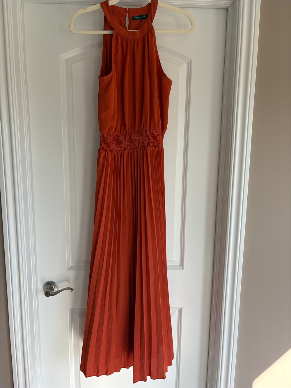 Sleeveless Rust Halter Maxi Dress - pretty garden